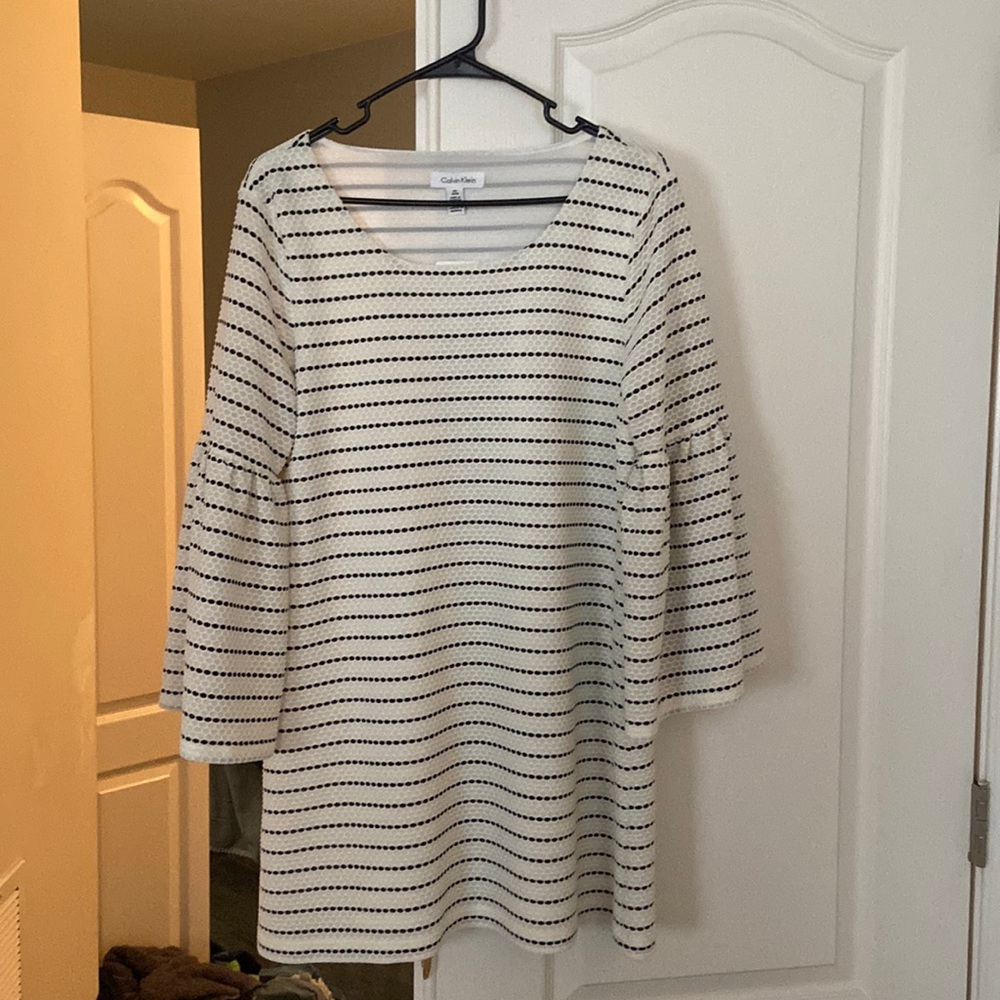 Calvin Klein black and white eyelet dress